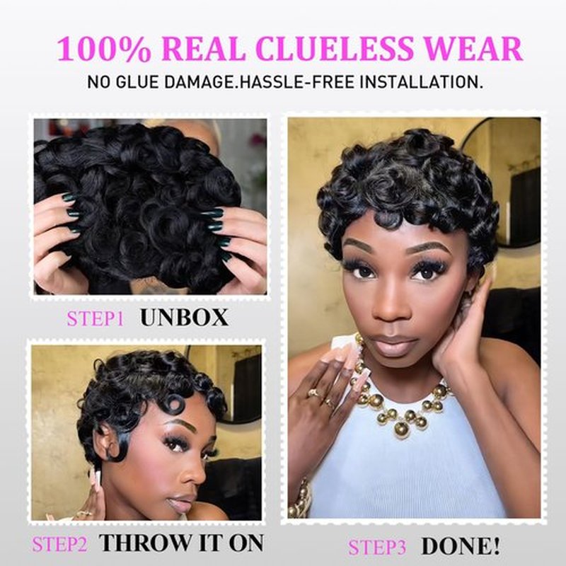 showreal Pixie Cut Wigs Human Hair for Black Women Short Pixie Cut Wigs 100% Real Human Hair Lightweight Glueless Natural Black Layered Pixie Wig(025-1B)