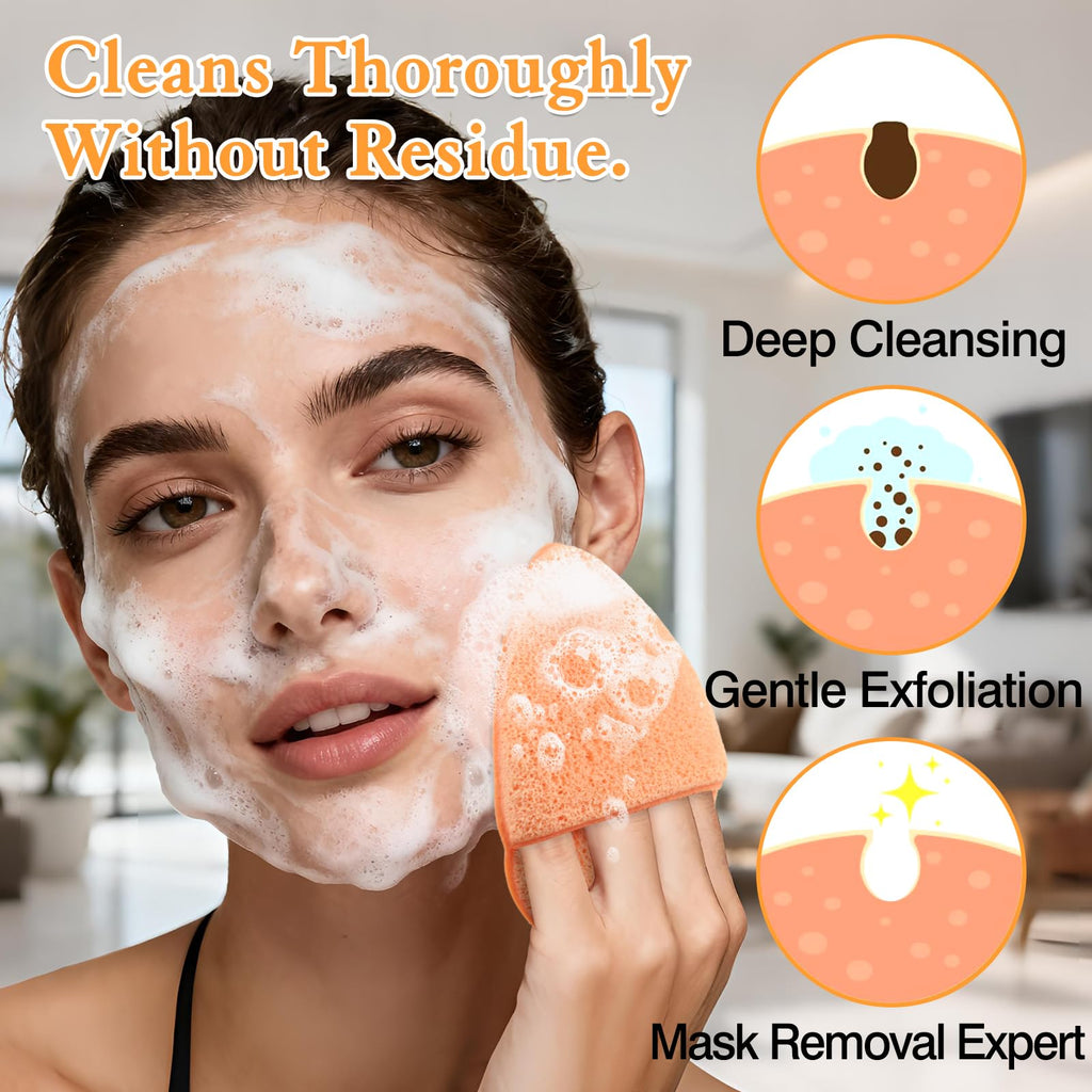 Brvlsoc Reusable Face Scrubber Sponges – 3-Pack Gentle Exfoliating Makeup Remover Pads for Face Wash & Daily Skincare (Orange, Yellow, Gray)