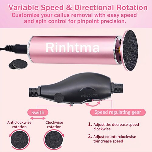 Electric Callus Remover for Dead Skin, Adjustable Speed Pedicure Kit, Painless Foot File with Sandpaper Discs, Mask & 5.9ft Cord, Feet Care for Men & Women(Pink)