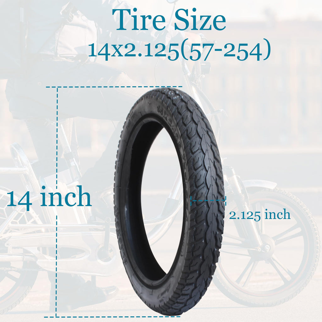 Libereco 2 Pack Electric Bike Tire 14x2.125(57-254 for 10" Rim) with 2 Bent Valve Tubes 3 Tire Levers Anti-Slip Folding E-Bike, Kids Bike Tire