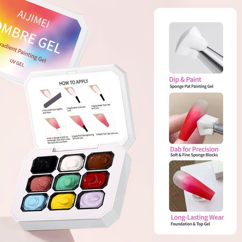 AIJIMEI Ombre Gel, Gradient Painting Gel, Ombre Gel Nail Polish, Including 100 Nail Sponges And Grabbing Pen Suitable For Salons And Family DIY (B0)