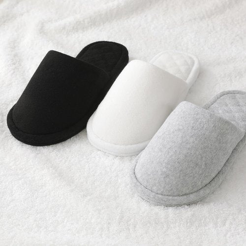 biroris 3 Pairs Closed-Toe Turkish Terry Cloth Slippers, Soft Non-Slip Indoor Slippers for Women, Machine Washable, Portable for Guest, Travel, Hotel and Spa(Black Grey White)