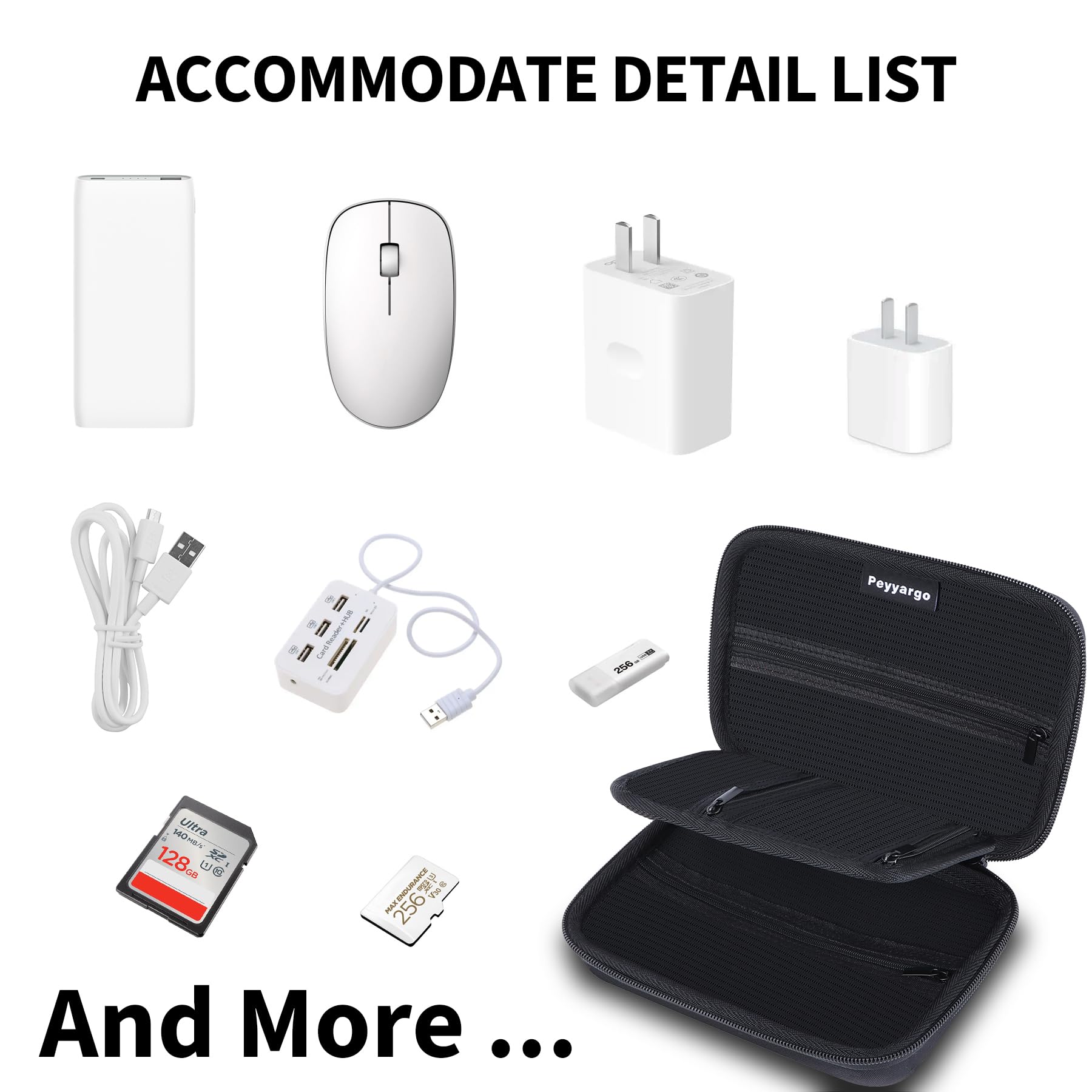 Peyyargo Electronic Organizer Travel Case for MacBook Power Adapter Chargers Cables Tech Organizer Hard Drive USB Flash Disk SD Card Cord Portable Electronics Accessories Bag