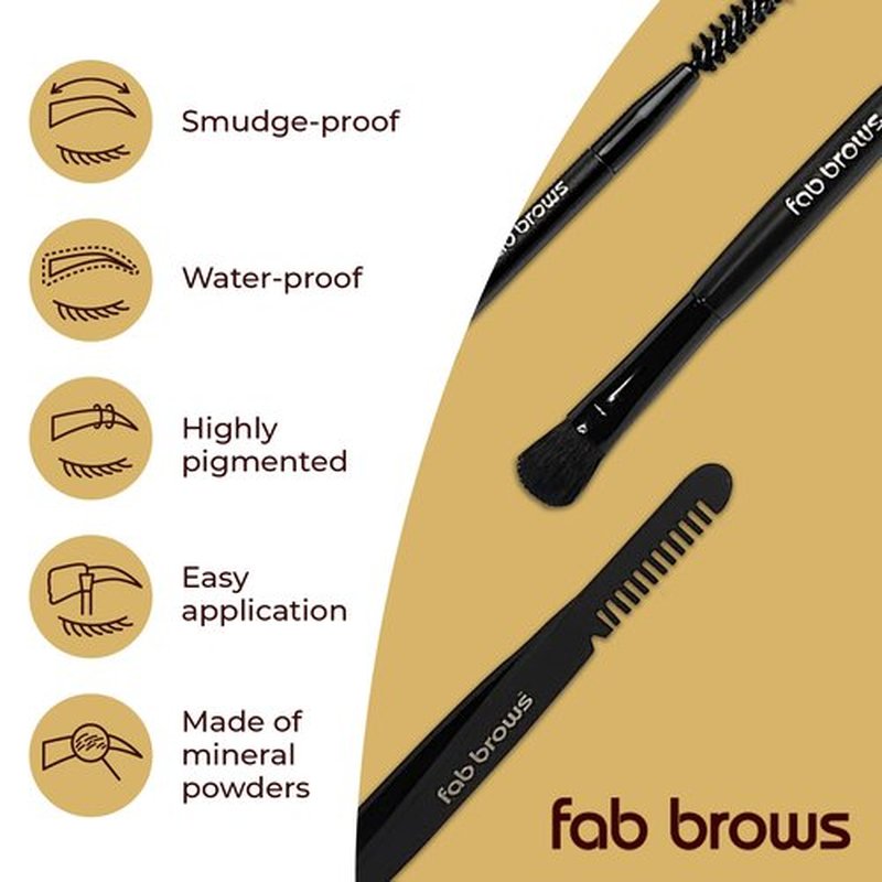 Fab Brows LUX Duo Stencil Eyebrow Kit - The Ultimate Brow Stencil Kit with Duo Brow Powder, Highlighter Powder, Stencil Shapes, Eyebrow Tools & Mirror - Eyebrow Stencil Kit Makeup - Slate/Black