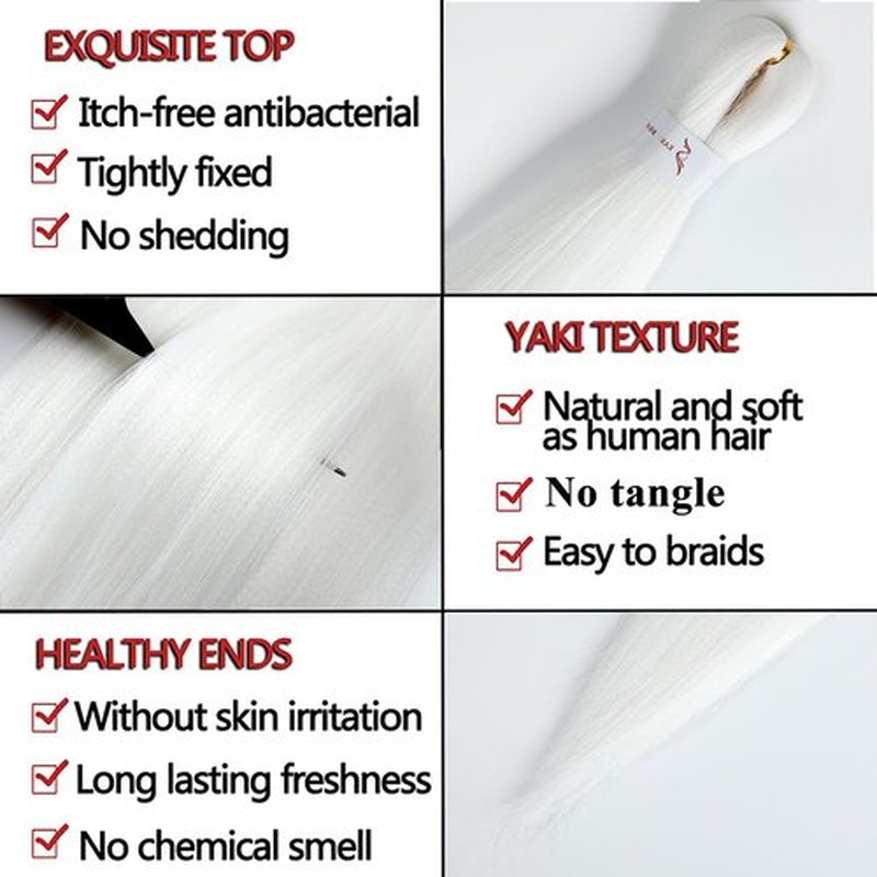 Braiding Hair Pre Stretched 26inch 3 Packs White Braiding hair Extensions Synthetic Crochet Braids, Hot Water Setting Professional Soft Yaki Texture. (26inch(3Packs),White#)