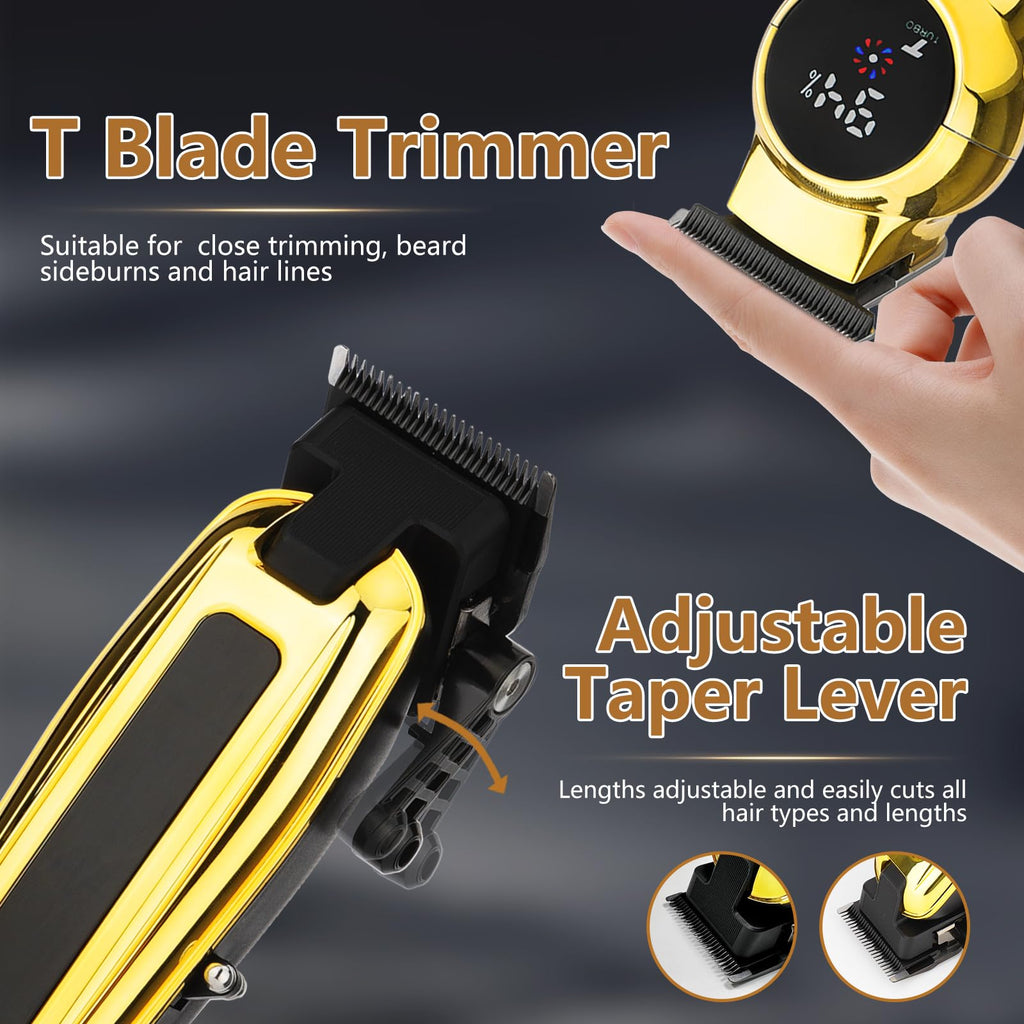 Beatslm Professional Men's Clippers and Trimmer Set, Barber Clippers, LED Display Hair Cutting Kit for Family, Gold