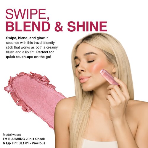 Palladio I'm Blushing 2-in-1 Cheek and Lip Tint - Buildable Cream Blush & Hydrating Multi Stick | Darling Shade