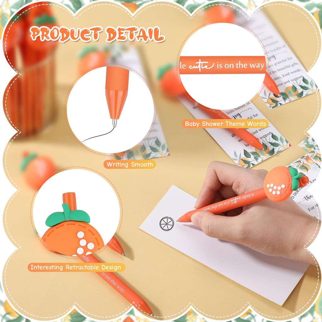 Chivertion 50 Set Baby Shower Gifts Pens for Guests Baby Shower Party Favors Retractable Ballpoint Pens with Thank You Cards for Gender Reveal Souvenir Game Prize (A Little Cutie)