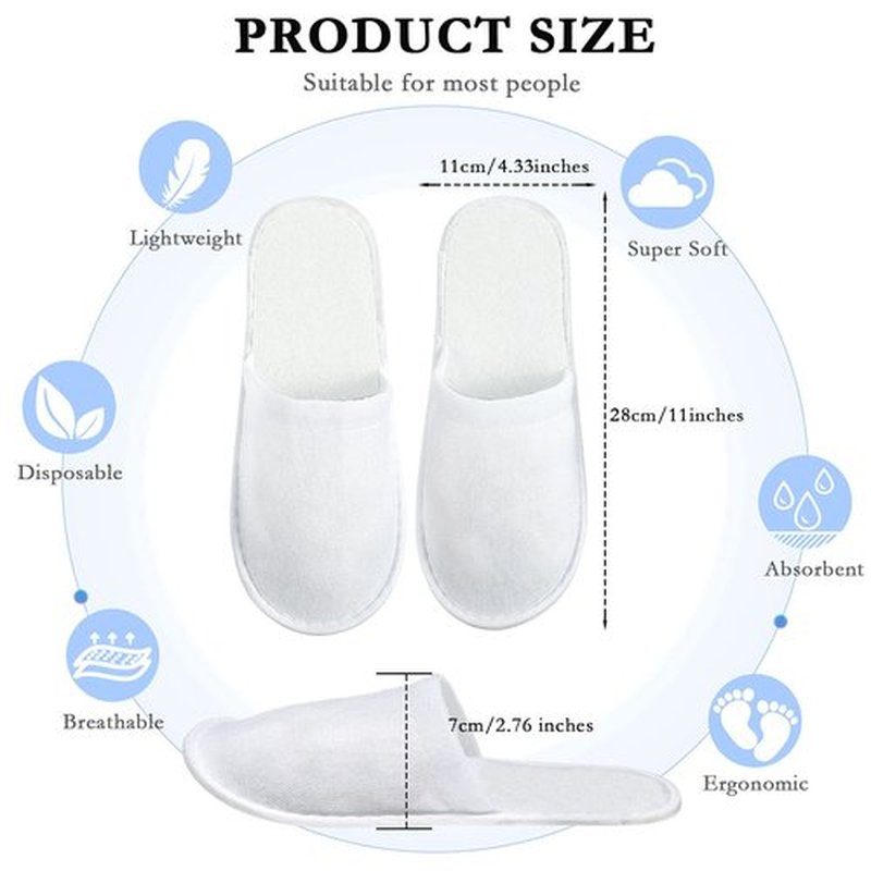 SATINIOR 30 Pairs Disposable Slippers, White, Medium, Unisex-Adults, Closed Toe, Non-Slip, Spa, Hotel, Travel, Home, Sanitary, Breathable, Fleece Cloth, EVA