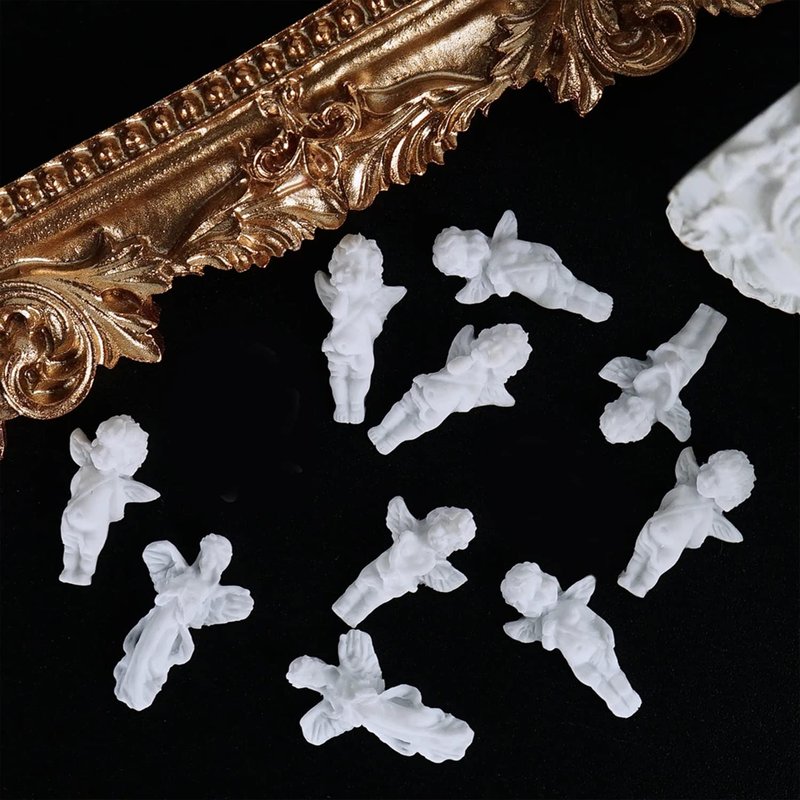 XEAOHESY 90 Pcs Baroque Angel Nail Charms 3D Embossed Angel Baby Nail Art Charms Cute Cupid Nail Accessories Charms for Acrylic Nails Retro Baroque Decor Nail Supplies for Women（White）