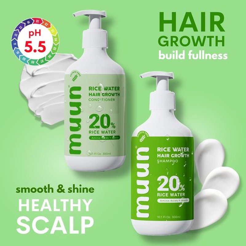 Muun Rice Water Shampoo & Conditioner Set - Boost Hair Growth & Regrowth | Natural Ingredients with Biotin & Keratin