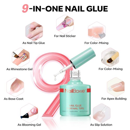 Modelones Gel Nail Kit, Top Coat, Nail Builder Gel and Nail Glue for Nail Tips, Press On Nails Kit with LED Light, 150 PCS Long Pink Square, 15 Sizes French Tip Press on Nails
