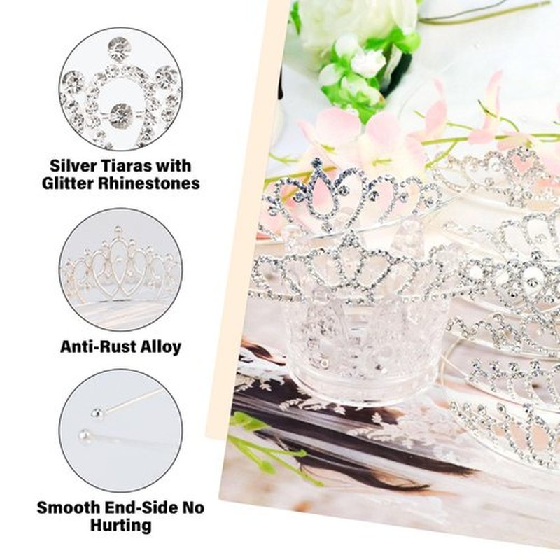 Tihebax Tiaras Crowns Headbands for Girls Women 10 Pcs Small Silver Princess Tiara Bulk Crown Tiaras Rapunzel Crowns for Wedding Birthday Crystal Tiara for Prom, Bride, Pageant, Halloween