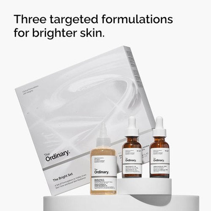 The Ordinary Bright Set - 3-Step Radiant Skin Regimen with Glycolic Acid, Alpha Arbutin & Caffeine Solution | Skin Care Essentials