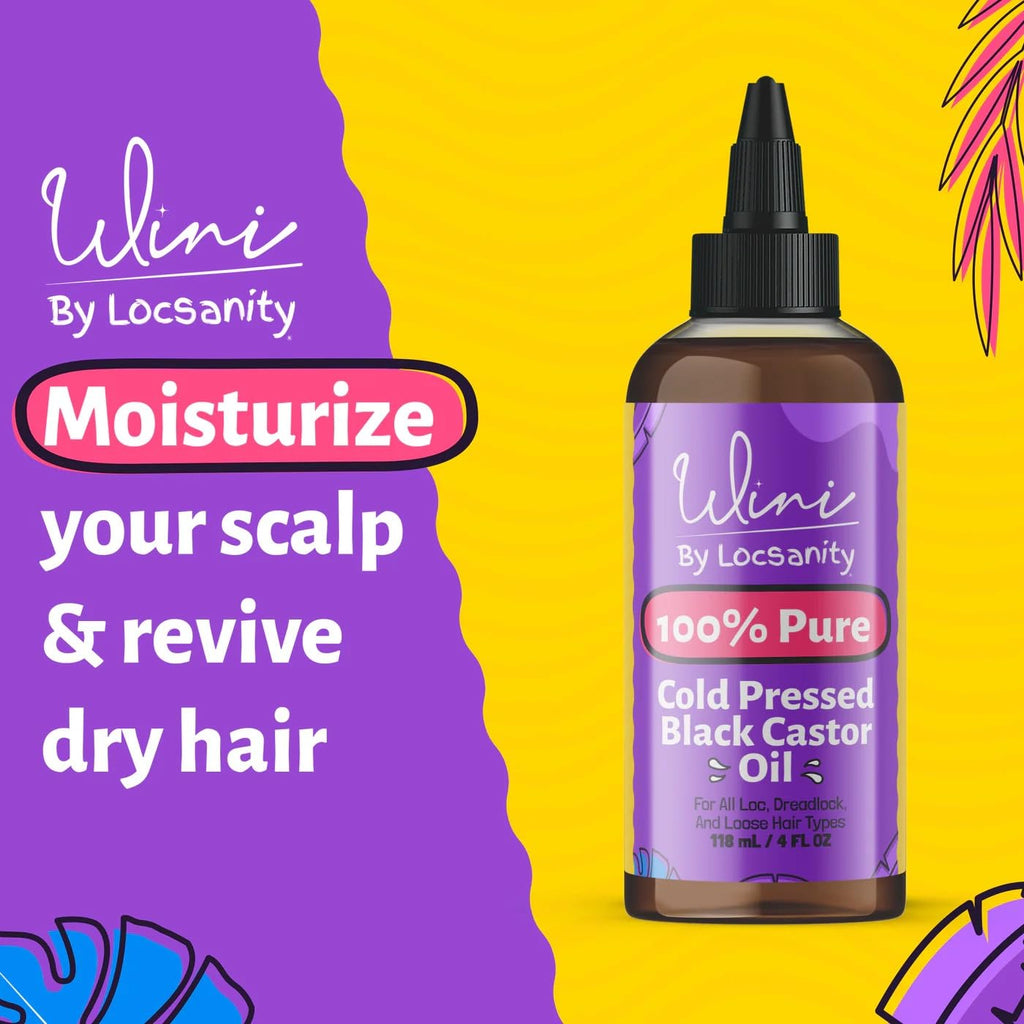 Locsanity Wini Pure 100% Jamaican Black Castor Oil Organic Cold-Pressed | Non-GMO | 4 fl oz: Moisturizing Face & Hair Oil for Growth, Skin Care, Strengthening, & Nourishing
