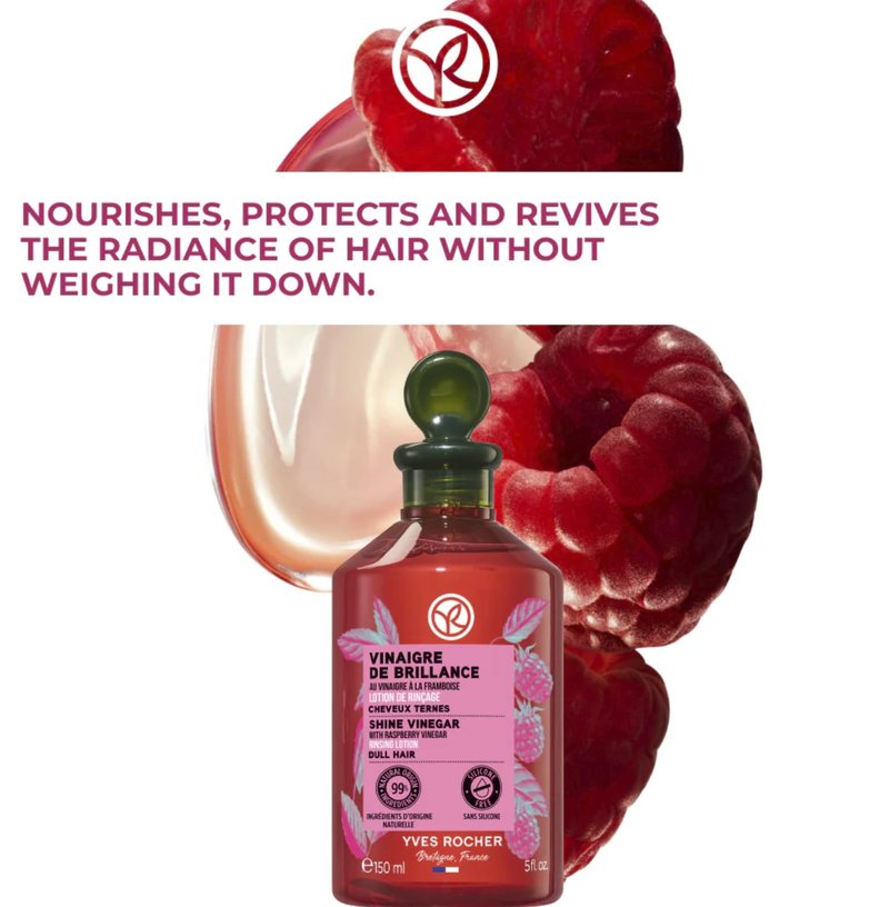 Yves Rocher Raspberry Shine Hair Vinegar – Restores Natural Women Unisex Hair Shine 400 ml./13.5 fl.oz.
