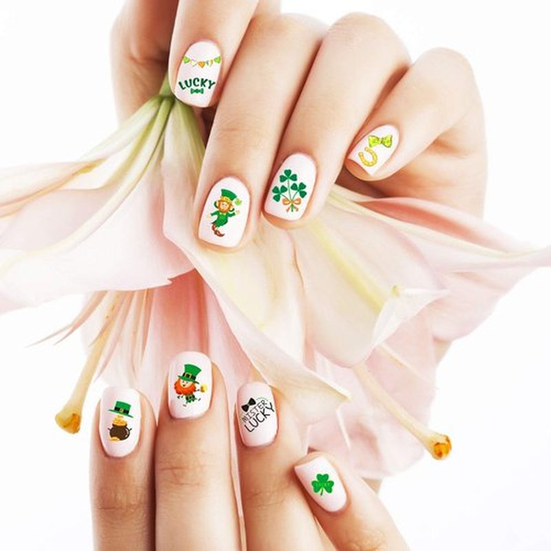 Kalrus 1000+Patterns St. Patrick’s Day Nail Sticker Luck of The Irish Nail Art Stickers Decals Shamrock Nail Decorations for Kids Girl Women Self-Adhesive Nail Tips False Nail Sticker Design 12 Seets