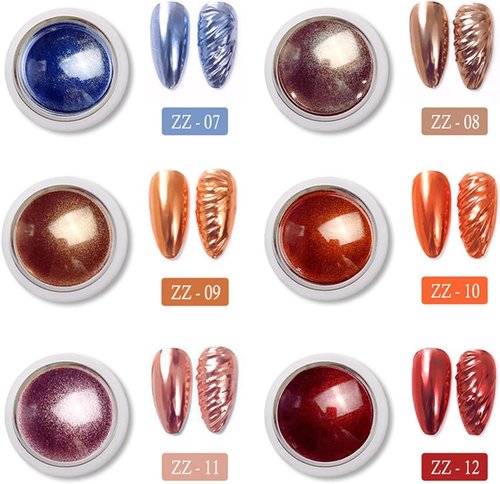 6 Colors Chrome Nail Powder Aurora Nail Powder Iridescent Pearl Nail Art Powder Metallic Mirror Effect Pigment Glitter Dust Kit Nail Art Supplies for Gel Polish Nail