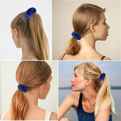 24 PCS Shiny Metallic Hair Scrunchies Bulk, Cheer Scrunchies Hair Accessories Cheerleading Hair Ties Elastics for Women Cheerleading Teams (Blue)