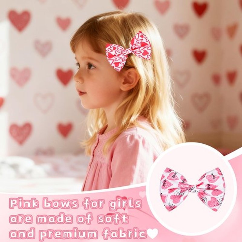 PABOBIT 6 PCS Valentines Day Hair Bows for Girls, Heart Hair Clips Red Pink Bow Alligator Clip, Valentine Hair Accessories for Toddler Kids Teens Gifts