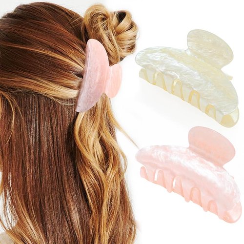 CAKURE Claw Clips Pink Hair Clips Acrylic Hair Claw Clips Hair Accessories for Women and Girls (Pack of 2) (e-beige&pink)