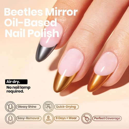 Beetles Mirror Nail Polish Set – Metallic Muse 6 Colors, High Gloss & Quick-Drying Metallic Nail Polish Set, Long-Lasting Air Dry Home DIY Perfect Nail Art Valentines Gift for Women