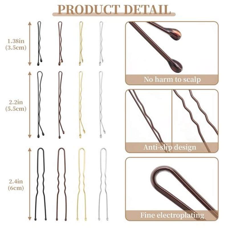 QIUTIMIY 300 Pcs 1.38 & 2.2 Inch Wave-Shaped Bobby Pins Mix Metal Hair Pins Hair Accessories for Women Stylists Hair Sticks Girl