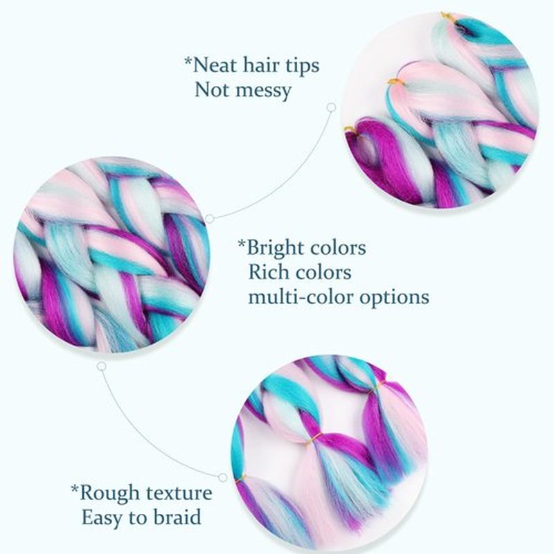 Rainbow Pre Stretched Braiding Hair Extensions Multi Color Braiding Hair 24inch 3Pcs Synthetic Colored Hair Extensions #Pink-deep purple-blue-green