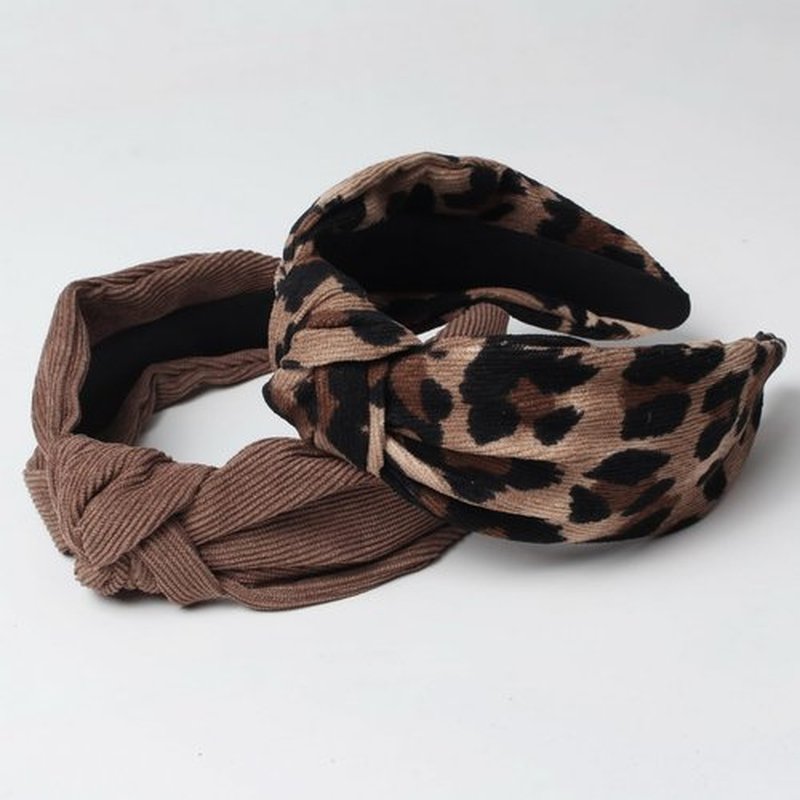 Cuizhiyu 2PK Leopard Print Knotted Headbands for Women Cute Wide Top Knot Headband Fashion Corduroy Knot Headband Leopard Hair Accessories