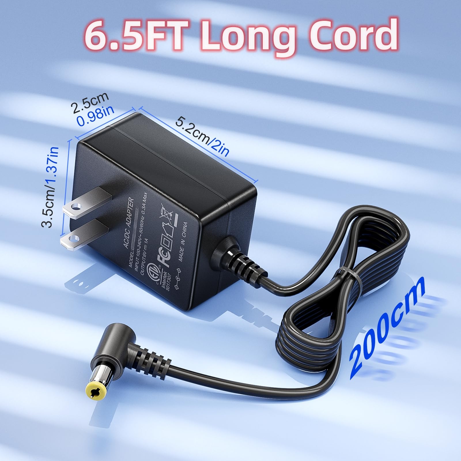 SoulBay AC Adapter for Omron Healthcare Blood Pressure Monitor 5 Series 7 Series 10 Series DC 6V 1A Power Supply Charger Hem-ADPTW5 Replacement Cord, 6.5FT