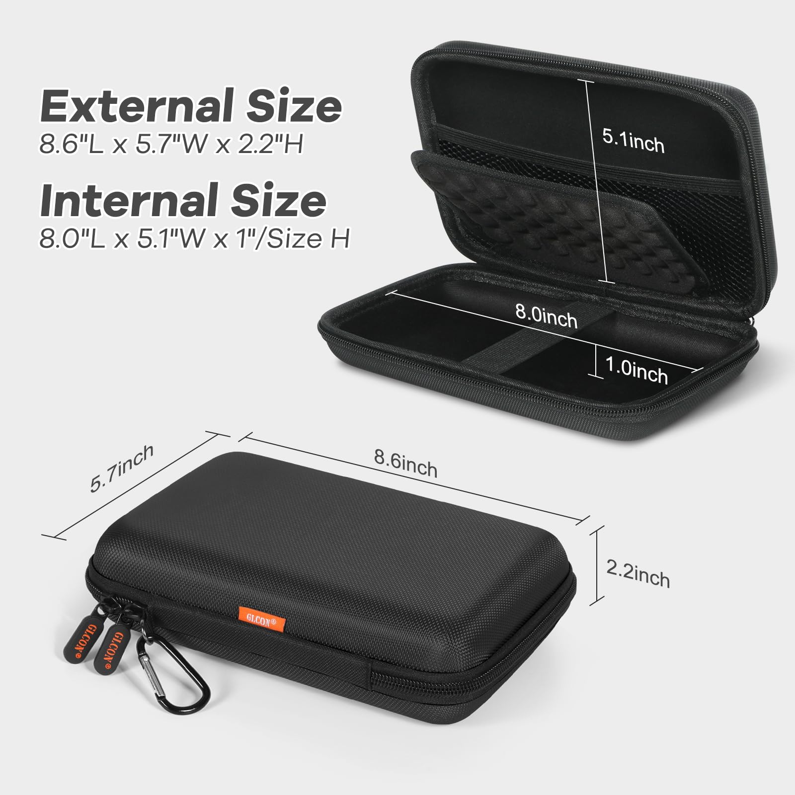 Shockproof Hard Shell Carrying Case for GPS, External Hard Drive, Power Bank, Charger, Cable, Heart Monitor, Cell Phone, Electronic Accessories - Larger Capacity Storage Pouch Travel Bag