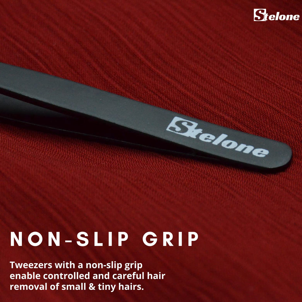 Stelone Tweezers for Eyebrows - Slant Tip Professional Stainless Steel Eyebrow Tweezers for Women & Men - Great Precision on Brow, Facial Hair & Ingrown Hair