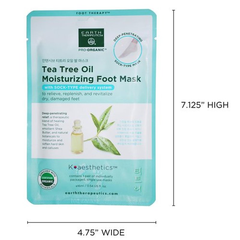 Earth Therapeutics Tea Tree Oil Moisturizing Foot Mask - 2 Pack (2 Pairs)