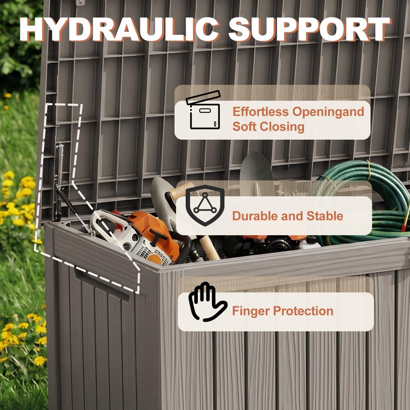 EFU Outdoor Storage Box 180 Gallon Deck Box (Indoor & Outdoor) Lockable UV Resistance Waterproof Resin Storage Bin Storage Box for Outdoor,Patio Storage With Support Rod(Taupe)