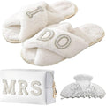 BILJOY Personalized Initial Bridal Shower Gifts Box Set, Letter I DO Bride Slippers MRS Cosmetic Bag Bride Hair Clip Wedding Gifts for Bride, Bride to be Gifts Bachelorette Gifts