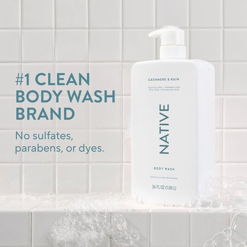 Native Body Wash - Cashmere & Rain Scent - 36 oz Pump Bottle - Sulfate-Free & Gentle for All Skin Types