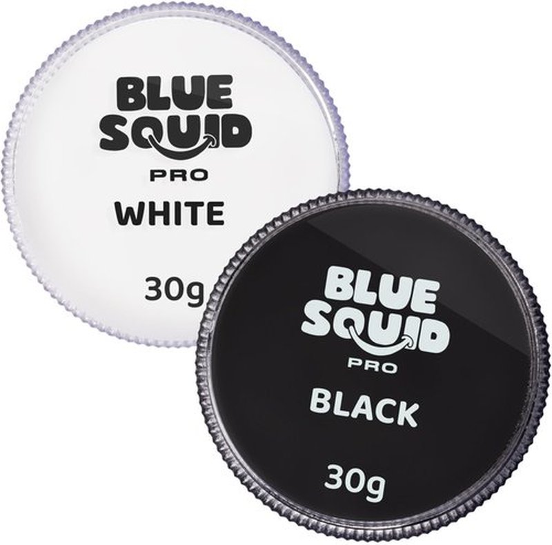 Blue Squid Face Paint Water Based Single Cake Professional Face & Body Paint - Water Activated, Kids Adults Face Painting for Costume, Halloween Makeup, Cosplay - Classic Black & White Face Paint 30g
