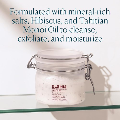 ELEMIS Frangipani Monoi Body Scrub - Tropical Exfoliating & Hydrating Salt Glow 490g for Radiant Skin