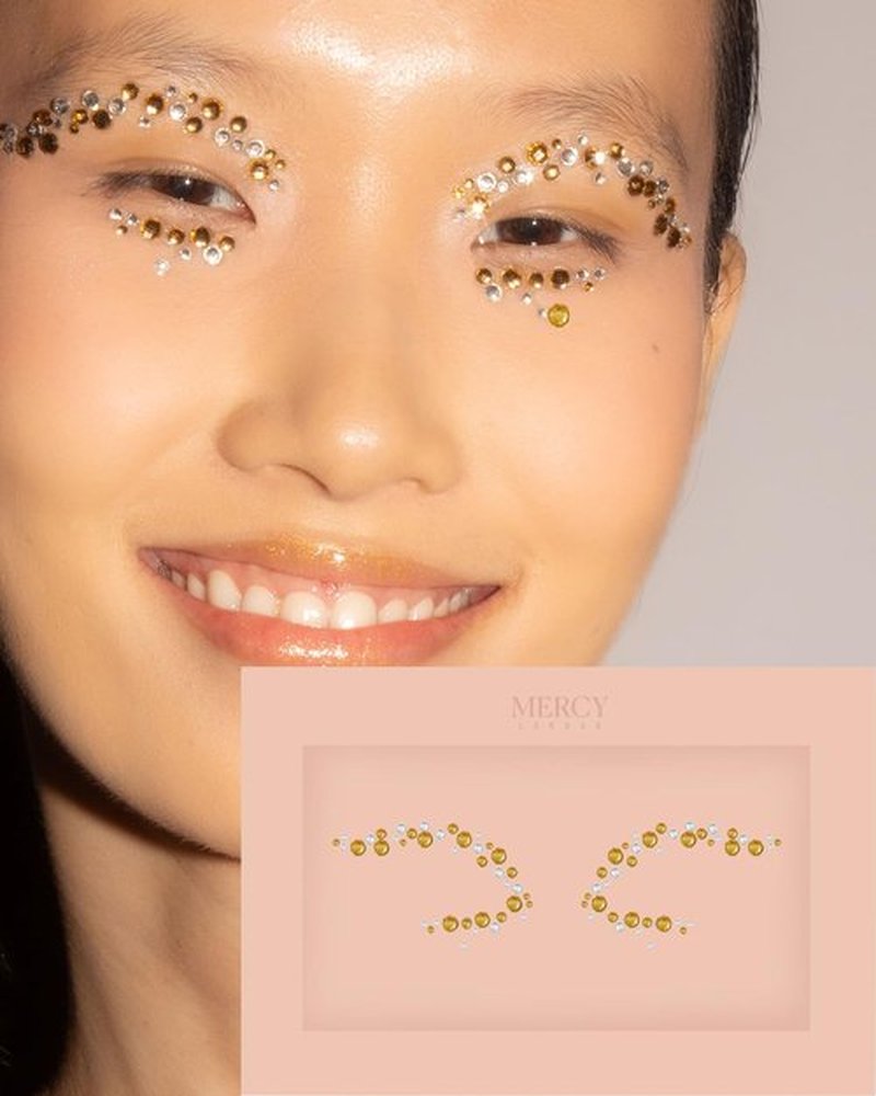 Eye Dazzle Gold Face Jewels by Mercy London Eye Liner Crystal Costume Accessories Face Gems Jewels All In One Halloween Headpiece Stick On
