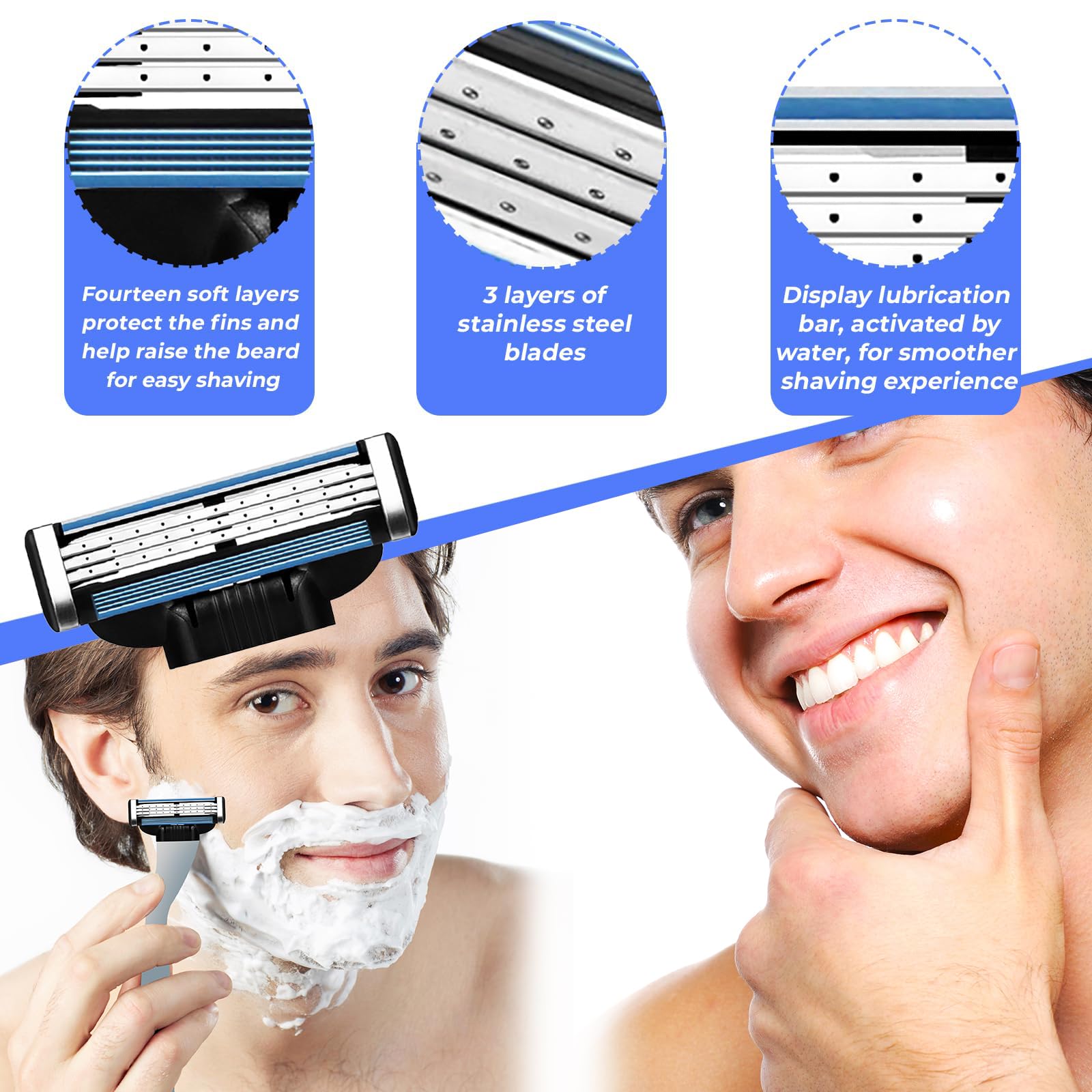 Mach 3 Razor Blade Refills for Men - 24PCS Compatible With Mach3 Razors, Triple-layer Manual Compatible with Mach 3 Razor Blades Refills Pack, Precisi