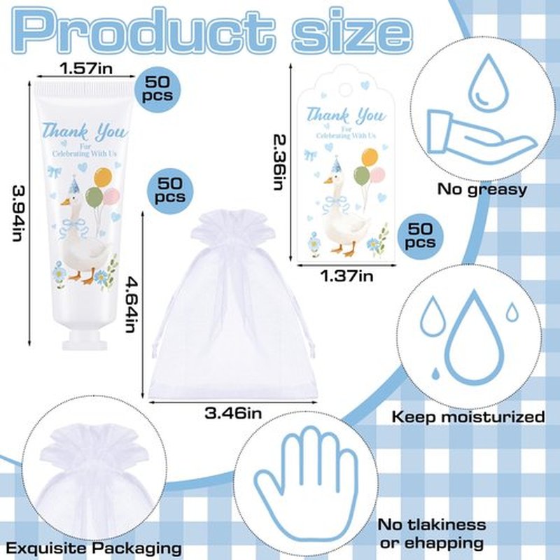 Demissle 50 Sets One Silly Goose Baby Shower Birthday Party Favors Travel Size Hand Cream Appreciation Hand Lotion with Cards and Bags Silly Goose Bulk Gifts for Guests Baby Shower Birthday(Blue)