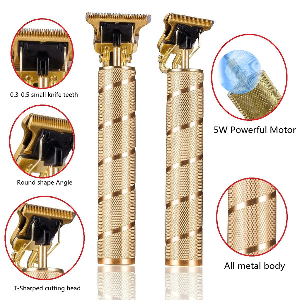 goldseaside Pro T Clippers, Electric Pro Li Trimmers T Blade Trimmer Cordless Rechargeable, Professional Baldheaded USB Rechargeable Hair Clipper for Men(Gold)
