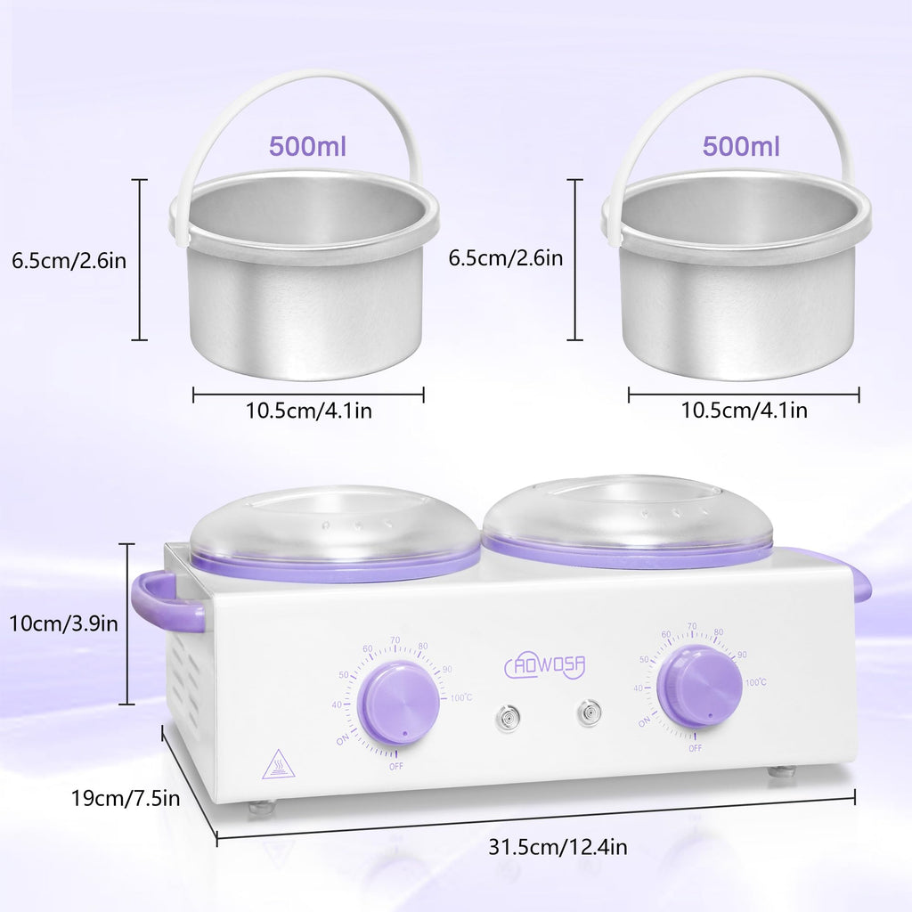 Professional Waxing Kit Wax Warmer Double Pot Wax Heater Machine for Hair Removal, Large Waxing Pot for Spa Salon Beauty Esthetician Home, with Non-Stick Easy Clean Pot, 50 Sticks & 20 Collar, White