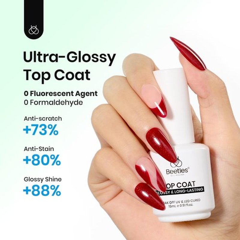 Beetles 5 in 1 Nail Glue Gel for Nail Tips with 2 Pcs 15ml Upgrade Super Shiny Gel Top Coat and Base Coat Set