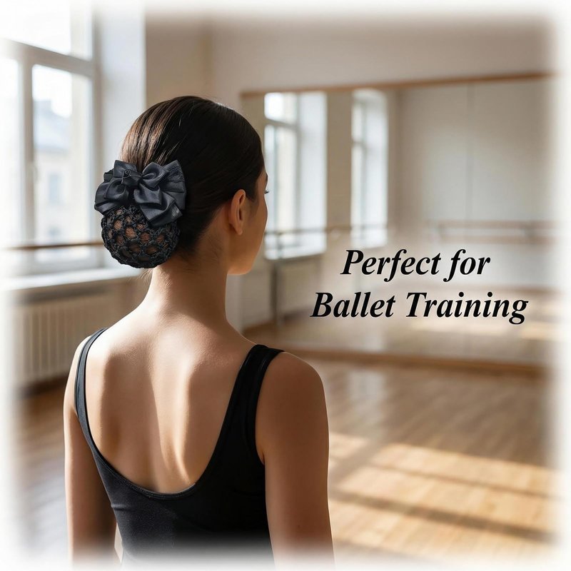 Women Bowknot Snood Net Barrette Hair Clip Bun Cover Hairnet Satin Bow Barrette French Hair Clips Ribbon Flower Hair Accessories for Stewardess Banks Hotels Restaurant Staff (Black)