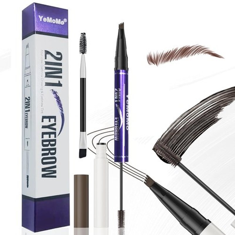 Skiennix 2-in-1 Eyebrow Pen - Waterproof Microblading Pencil with Tinting Gel | 5 Natural Shades, Dark Brown