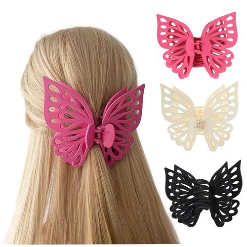 QTMY 3 Pack Large Butterfly Hair Claw Clips for Styling,Decorative Fancy Hair Clips for Girls Women