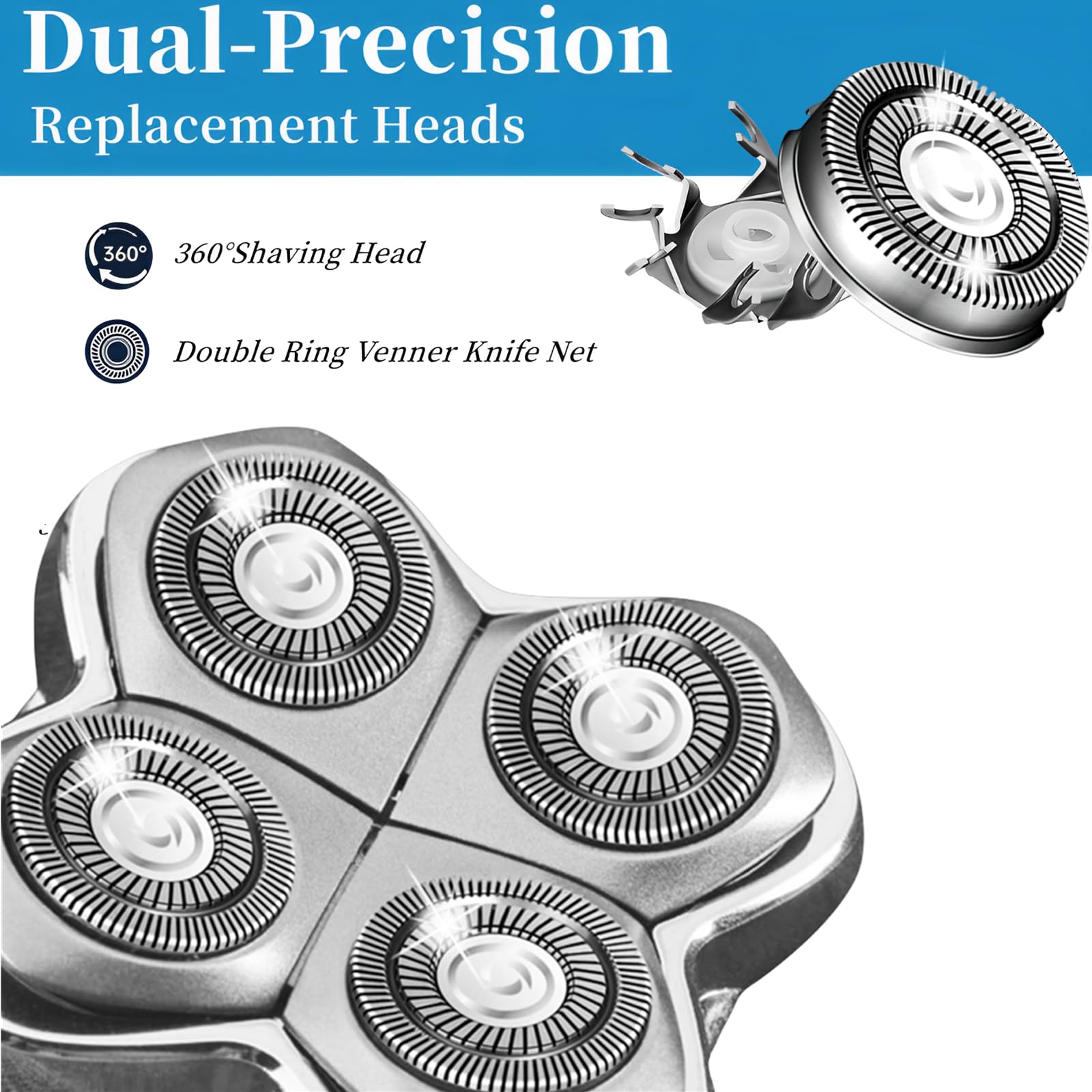 Shaver Head Replacement Blade for Skull Shaver Pitbull Gold Silver Platinum PRO Shaver Replacement Blade 4 Head,Replacement Heads Compatible with Pitbull Skull Shaver Replacement Blades,8 Packs.