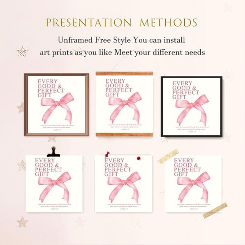 LARTSFRO Coquette Pink Bow Wall Art - Aesthetic Decor for Teen Girls | Set of 4 Unframed 10x10 Inch Prints