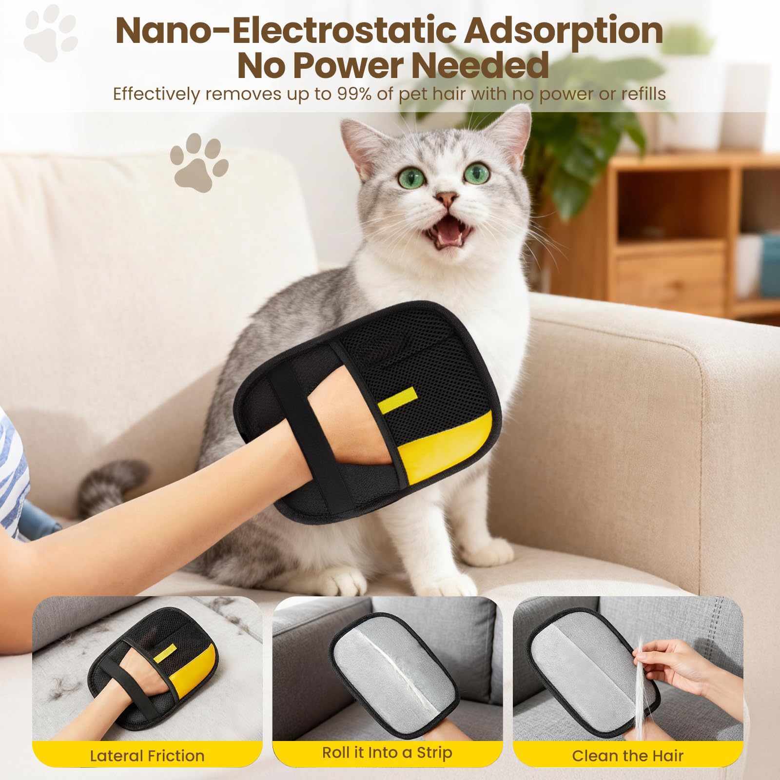 febnwn 3Pcs Pet Hair Removal Glove for Cats & Dogs, Reusable Electrostatic Pet Hair Gloves,Pet Hair Remover, Newly Upgraded Pet Hair Removal Tool for Car Seat,Clothing,Carpet,Couch